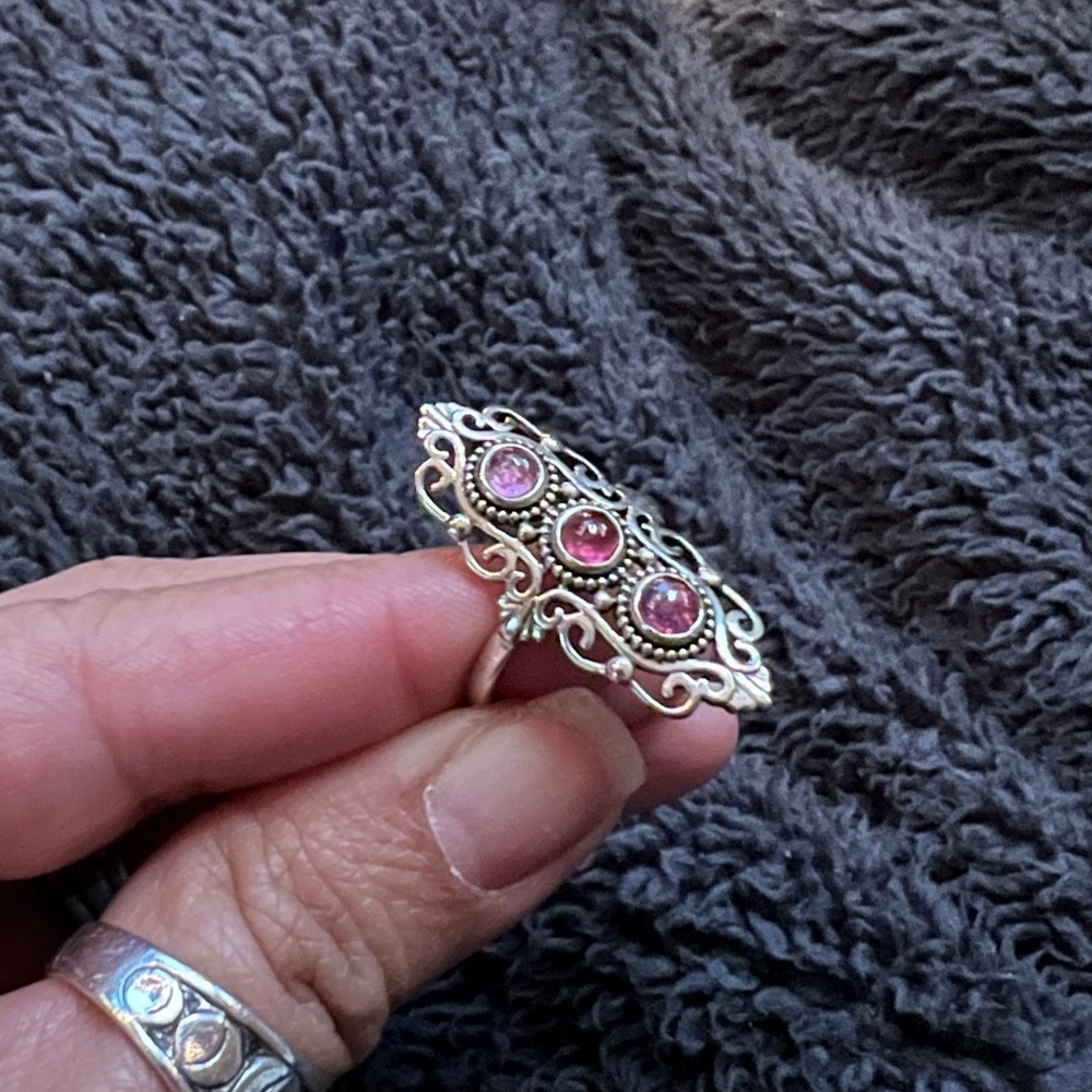 Pink tourmaline triple 925 sterling silver